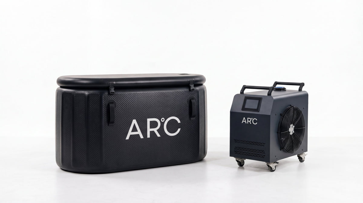 The ARC Lay Tub and Premium Chiller side by side on a white background